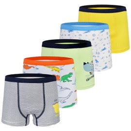 GRPSKCOS Children's Boys' Boxer Shorts, Dinosaur Pattern, Pack of 5, Printed Stretch Cotton, 2-8 Years, 04 Multicolour, 2 - 4 years