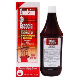 Emulsion De Escocia Cod Liver Oil Dietary Supplement Liquid Cherry Flavor 6.5 Oz
