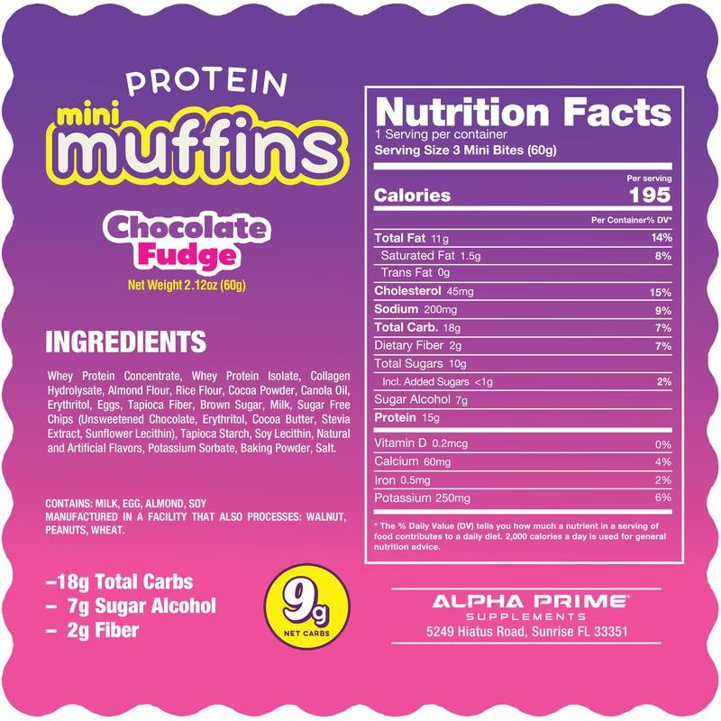 Chocolate Fudge Prime Bites Protein Mini Muffins - 15g Protein,