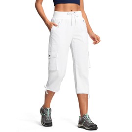 ISEEGZ Capri Pants for Women Breathable UPF 50+ Womens Cargo Capris for Summer with 8 Pockets for Hiking Travel Casual A White