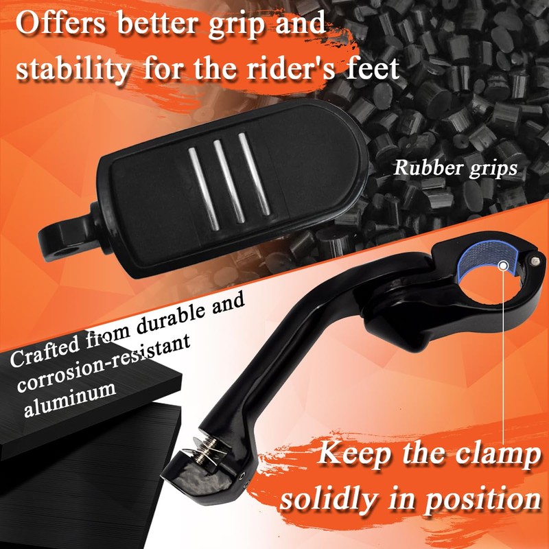 FOVPLUE 1.25" Highway Footpegs,Long Angled Adjustable Highway Pegs w/Mounts for
