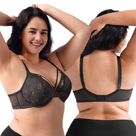 Minimizer Bras for Women Full Coverage - Plus Size Womens Bra Underwire with Support and Lift - No Front Closure Minimizing Women's Lace Bralette - Comfort Unlined No Wire Push Up Bra for Large Breast