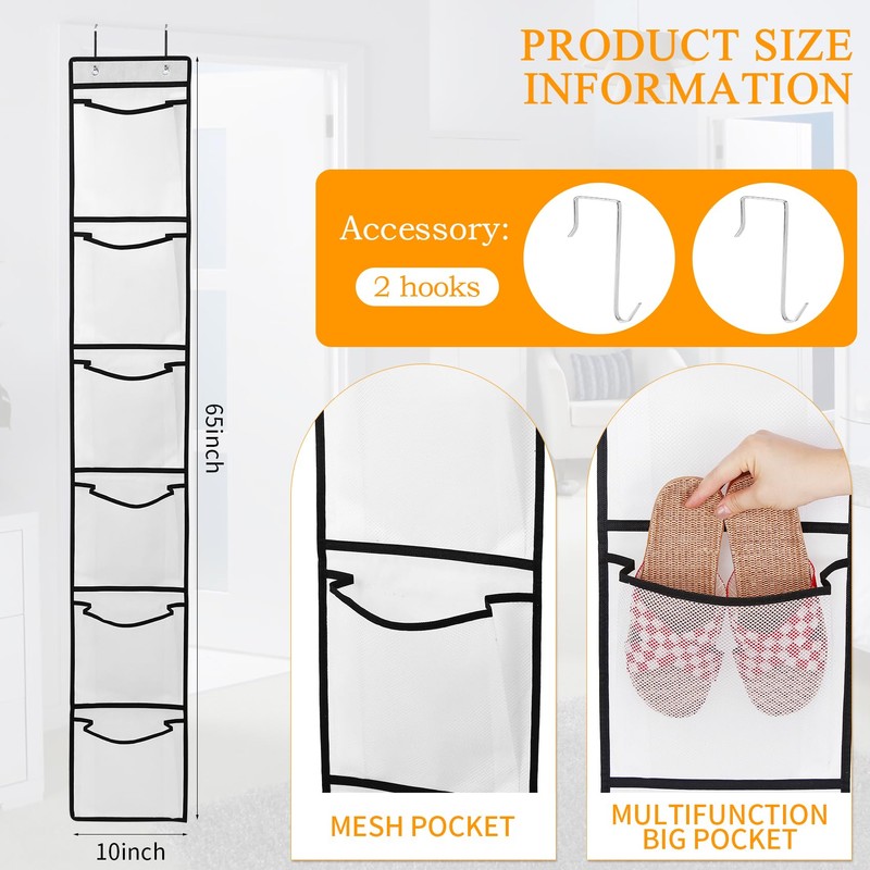 GOMAJI 6 Large Breathable Mesh Pockets, Over The Door Shoe
