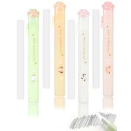 Anvin Retractable Cat Paw Erasers 4 Pack - Refillable Slim Eraser Kit with 4 Cute Animal Holders, Precision Rubber for Students Artists Office, Kawaii School Supplies Gift (Multi-Color)