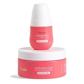 Bushbalm Ingrown Hair 2 Step Routine - Moisturize and Soothe - Ingrown Hair Oil (30 ml), Exfoliating Scrub (236 ml) - Watermelon Sugar - Valued at $49