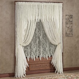 Luxury Sheer Polyester Wisteria Arbor Lace Window Treatment | 6 Piece Set: Two Insert Valances, 63L Swag Pair, 63L and 84L Panels | Classic Flower | Ivory | Rod Pocket | Machine wash | Light Filtering