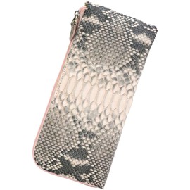 Berkut 1071038 Diamond Python Snake Skin Long Wallet, L-Shaped Zipper, Thin, Pink