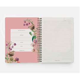 Lola Design - Large Spiral Notebook Organiser, Pink Wren Pattern Design - Planners & Journals - Wiro Bound Notebook with To-Do Lists & Priorities Section - 176x250mm, 250 Lined Pages