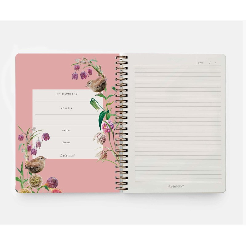 Lola Design - Large Spiral Notebook Organiser, Pink Wren Pattern