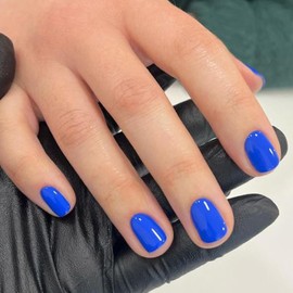 Viugex 24PCS Blue False Nails Short Square, Solid Color French Tip Press on Nails, Soft Gel Fake Nail Kit, Glossy Acrylic Glue on Nails, Reusable Artificial Full Cover Stick on Nail for Women Girls