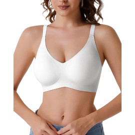 Curlady Push Up Bra for Women Comfortable Wireless Bras Full Coverage Support Lift Bralette with Bra Extenders 3 Hooks Soft Everyday Seamless Tshirt Bra White