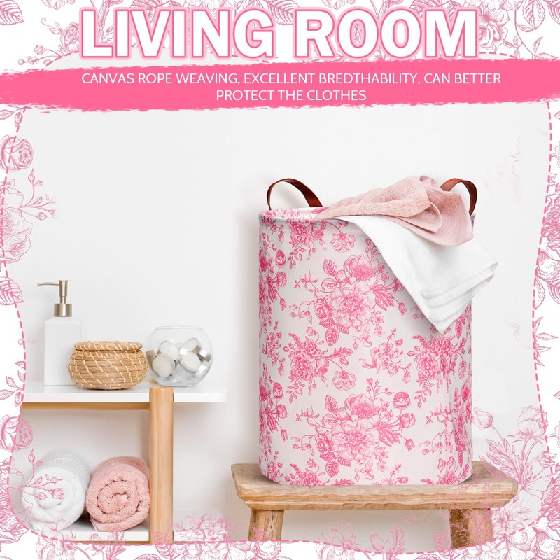 CroBlissful 2 Pcs Pink Floral Laundry Basket Coquette Storage Basket