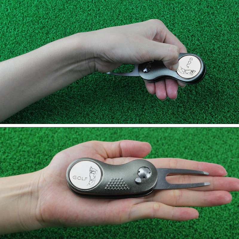 CRESTGOLF Golf Marker with Magnetic Green Fork Folding Golf Fork