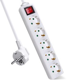 EXTRASTAR ExtraStar 5-Fach Steckdosenleiste mit Schalter und Kindersicherung,5M 3G1.5mm2 Kabel ,16A, 3680W, Mehrfachstecker f??rZuhause, B??ro und so weiter,Wei?