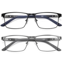 GOGELAS 2 Pack Bifocal Reading Glasses for Men, Blue Light Blocking Computer Readers, Anti UV Metal Frame Eyeglasses with Spring Hinge (+200,Black & Gun Grey)