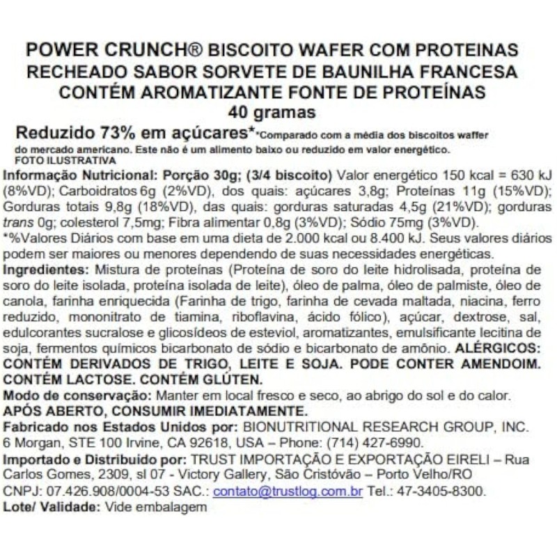 Barra Proteica Power Crunch Bionutritional Research Group, Crema de Vainilla