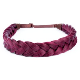 BOBIYA 2 Strand Synthetic Hair Braided Headband Classic Chunky Plaited Braids Elastic Stretch Hairpiece for Women Girl Beauty Accessory (Light Plum)