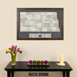 North Dakota - Earth Toned - Rustic Brown Frame - 150 Pins Included - 27.5 inches x 39.5 inches