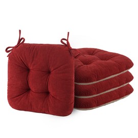 ELFJOY Chair Cushions for Dining Chairs 4 Pack Office Chair Cushion 18x18 Inches Kitchen Chair Pads Breathable and Comfortable Seat Cushion with Ties and Non Slip Backing, Burgundy Red
