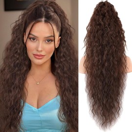 PORSMEER Claw Ponytail Hair Extension 30 inches, Clip in Ponytail Extensions Long Curly Wavy Ponytail Hair Extension Jaw Clip on Pony Tails Hairpiece for Women (Brown)