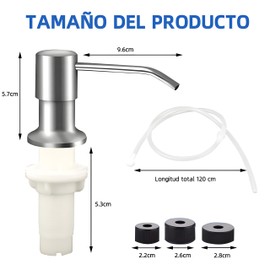 YOGONEV Dispensador De Jabón para Fregadero, Jabonera Cocina con Tubo De Extensión 46in, dispensador de jabón con Bomba de Acero Inoxidable，Apto para Todo Tipo De Jabones (Plata)