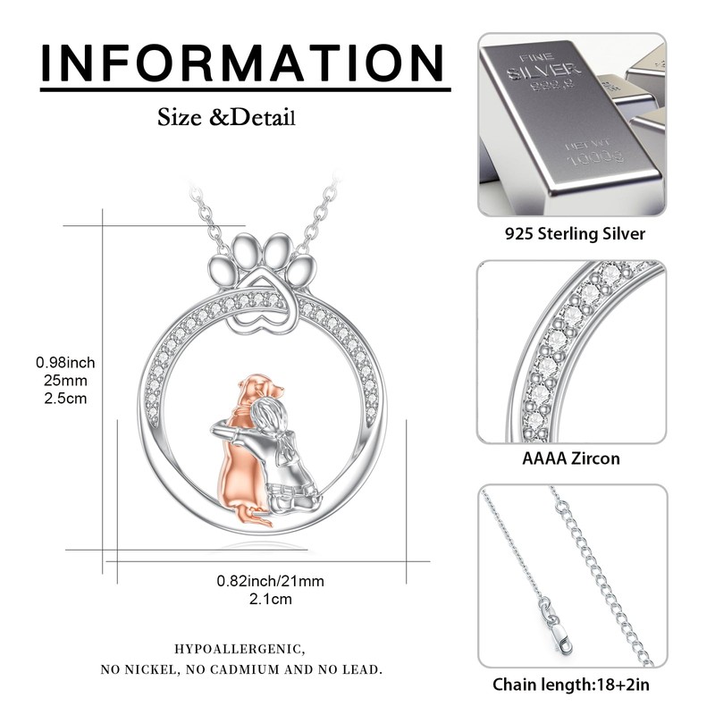 CHENGHONG Dog Necklace 925 Sterling Silver Chain with Dog Pendant