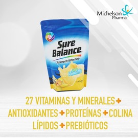 Sure Balance Vainilla - Suplemento Alimenticio en Polvo 400 g. Contiene 27 Vitaminas y Minerales, Prebióticos, Antioxidantes, Proteínas, Colina y Lípidos. Michelson Pharma