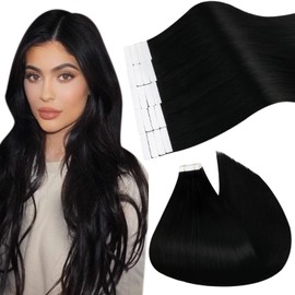 Ugeat Tape-In Hair Extensions Real Hair Black Hair Extensions Tape Real Hair 30 g Invisible Tape-In Hair Extensions Real Hair 20 Pieces Tape-In Hair Extensions Black Colour #1 30 cm