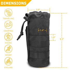 Tanzueji Tactiacl MOLLE Water Bottle Pouch with Carabiner, Drawstring Water Bottle Holder, Travel Water Bottle Bag with 2 Carabiner