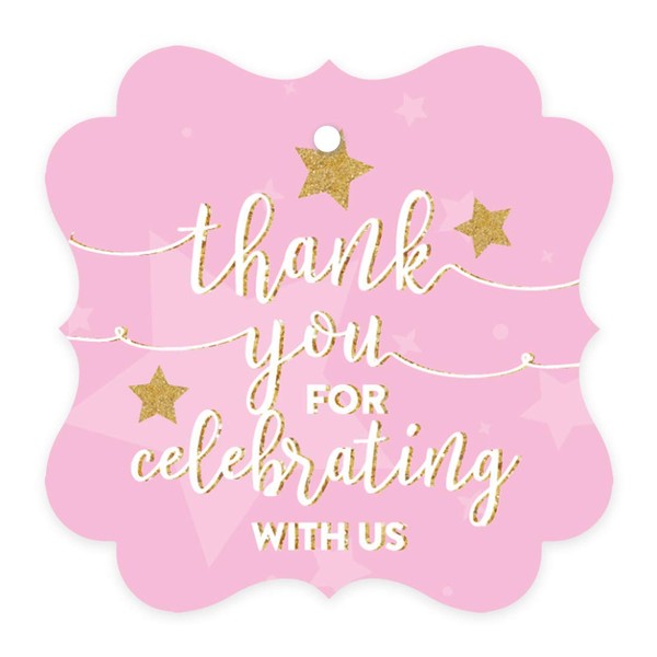 Andaz Press Twinkle Twinkle Little Star Pink Baby Shower Collection, Fancy Frame Gift Tags, Thank You for Celebrating with US, 24-Pack