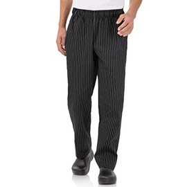 Chef Works Men's Designer Baggy Chef Pants, Black W/ Wht Pinstripe, Small
