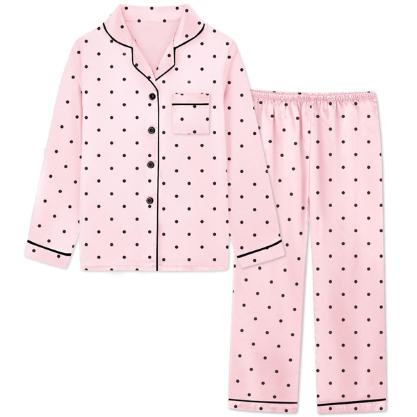Schbbbta Silk Satin Pajamas for Girls Womens Loungewear Two-Piece Sleepwear