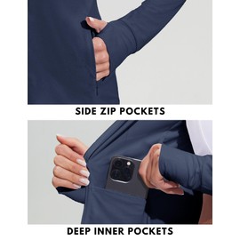 COOrun Women's UPF 50+ Jackets Sun Protection Long Sleeve Shirts Outdoor Hoodless SweatShirt with Pockets Breathable Active Jacket Navy Blue Large