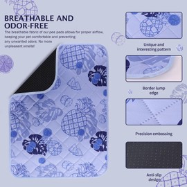 IEUUMLER Washable Pee Pads for Dogs, 2 Pack Non-Slip & Waterproof Pack Whelping Pad, Reusable Washable Puppy Potty Training Pad with Fast Absorbent for Playpen EU007 (Purple Pineapple, 36"X48"-2pcs)