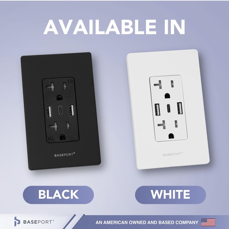 BASEPORT Premium Wall Outlet with USB Ports - Duplex 125V