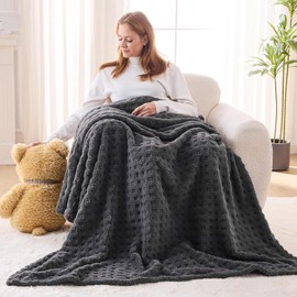Lotus Karen Throw Blankets for Bed Waffle Blanket Cozy Soft Fluffy Fuzzy Fleece Throw Blanket for Couch Lightweight Breathable Bed for All Season Dark Grey 50x70