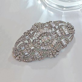 KINMOT Edwardian Vintage Silver Tone Crystal Rhinestone Oval Art Deco Brooch Badge Pin Wedding Accessory, Metal, crystal