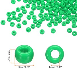QUARKZMAN 1000 Pieces Bright Green Beads Set Pony Beads Bracelets 6 x 9 mm Acrylic Bulk Plastic Barrel Beads for Necklace Key Ring Jewellery Making Earring Hair Braiding