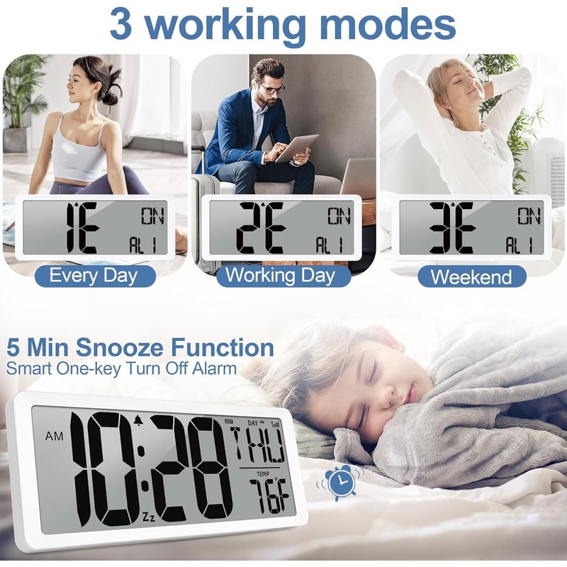 GEELION Atomic Clock with Backlight 15" Digital Wall Clock Battery