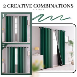 Yakamok 100% Blackout Curtains 84 inches Long,Room Darkening Dark Green and Greyish White Curtains Ombre for Bedroom Grommet Thermal Curtains for Living Room,2 Panels,52x84 inch