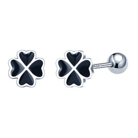 CONILOK Drip Glue Clover Star Earrings Silver 925 Stud Earrings Black Women's Jewellery Earring Gifts for Women Girls Girlfriend Mother Birthday Christmas Day Valentine's Day, Silver