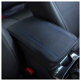 Car Center Console Cover,Fiber PU Leather Embossing Car Armrest Box Pad,Four Seasons Universal Arm Rest Cover for Car Truck SUV,Car Decorations Interior Aesthetic (Black+Blue)
