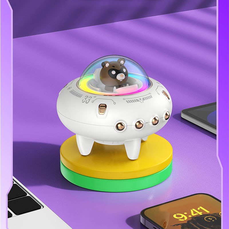 Wireless Bluetooth Speaker Cute Spaceship Shape Speaker Colorful Light Desktop