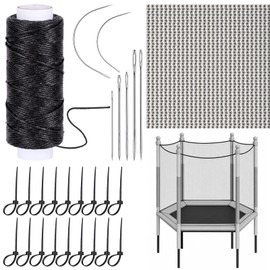 GliCraft 29 Pcs Trampoline Net Repair Kit Include 54 Yards Waxed Thread with 7 Pcs Upholstery Needles 36 x 12 Inch New Patches 20 Nylon Zip Ties Simple Convenient Repair of Trampoline Protective Net