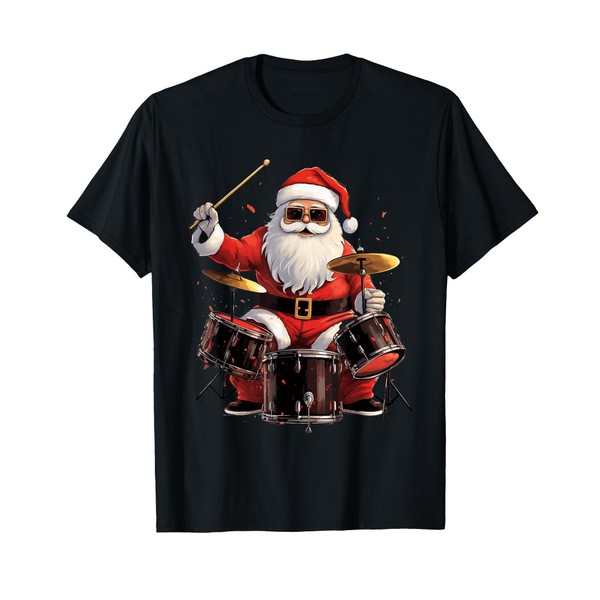 Drummer Santa Playing Drums Funny Christmas Drummer Xmas T-Shirt