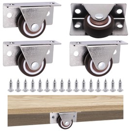 YuGtcen 1-1/4" Low Profile Casters Wheels Set of 4, Mini Side Mount Casters Fixed Caster Wheels Non Swivel Small Wheel for Furniture Drawer Cabinet Trundle Bed, Load 36lbs/Each