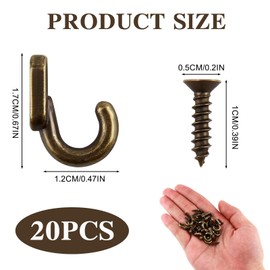 SYHSYC 20 Mini Mini Iron Hooks, Decorative Hooks Made of Iron in Bronze - Decorative Hooks and Picture Hooks for Creative Applications, Picture Hooks for Screwing Picture Hooks and Decoration