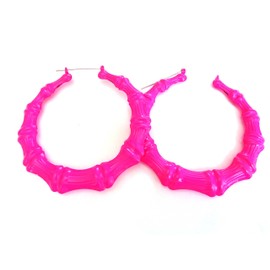 Large Bamboo Color Hoop Earrings 3.5 Inch Hot Pink Bamboo Hoops