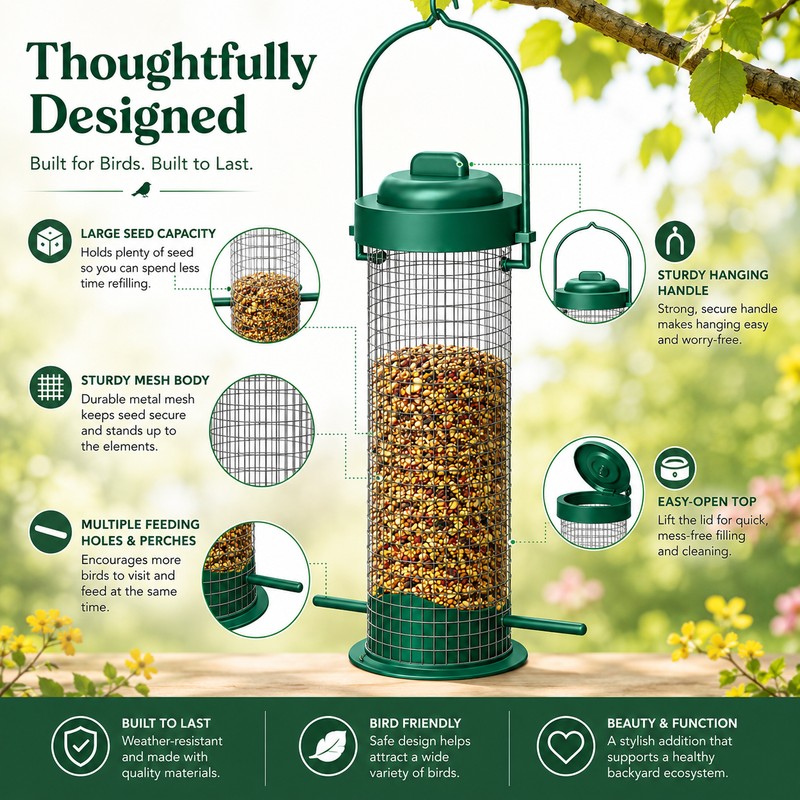 Outdoor Hanging Bird Feeder with Multiple Feeding Holes – Large