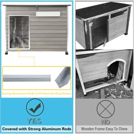 Gowoodhut Dog House Outdoor & Indoor Wooden Dog Kennel for Medium to Large Dogs,43.6" L Natural Fir Wood Dog Houses with Weatherproof Roof,Removable Floors,Raised Feet